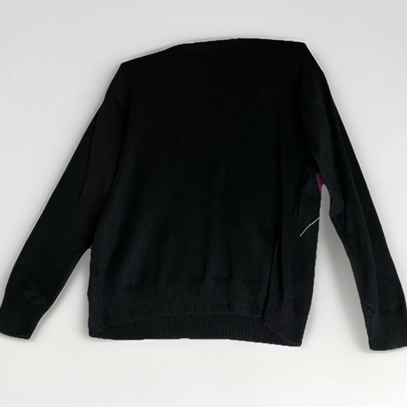 Mandarine & Co Long Sleeve Argyle V Neck Sweater Black & Purple M Dark Acadamia - Picture 2 of 8